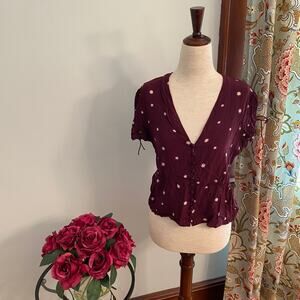 Madewell silk blouse in wine with starburst pattern